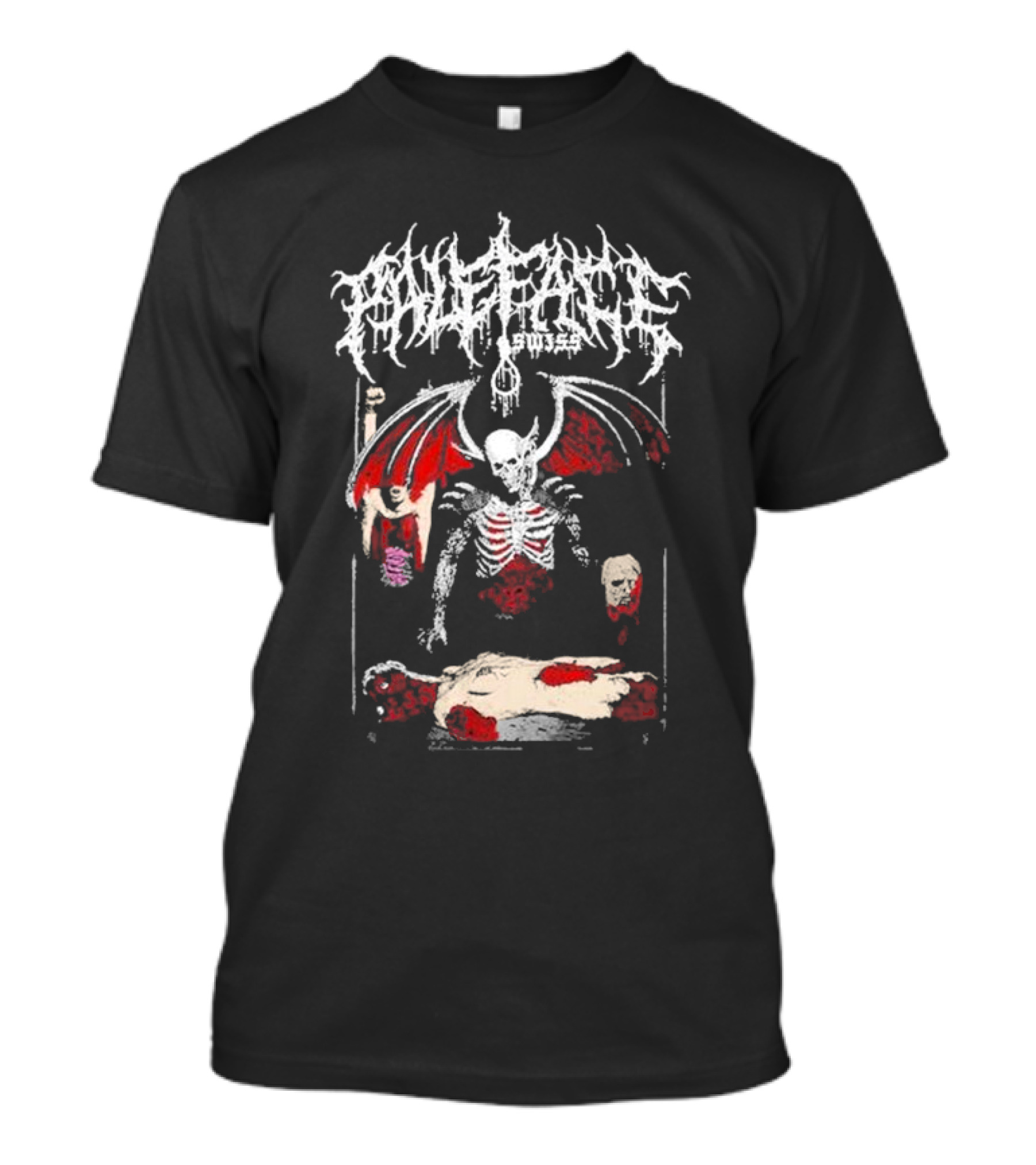 Paleface Swiss Demon Skeleton With Wings And Severed Heads T-Shirt