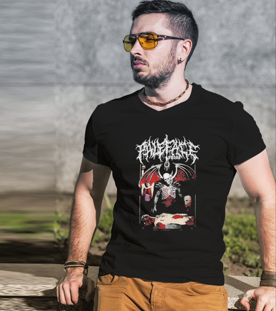 Paleface Swiss Demon Skeleton With Wings And Severed Heads T-Shirt