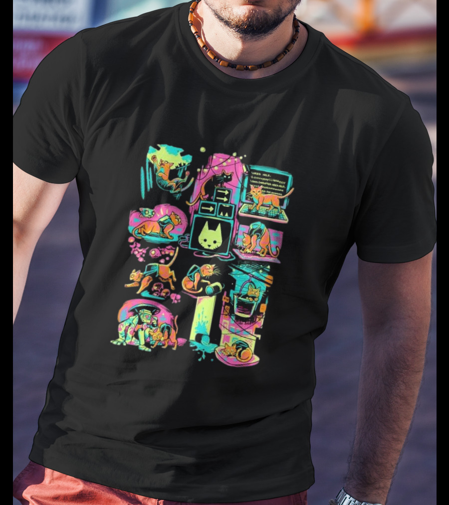 Stray Antics Extremely Normal Cat Quirky Adventure Vibrant Illustrations Playful Feline Escapades T-Shirt