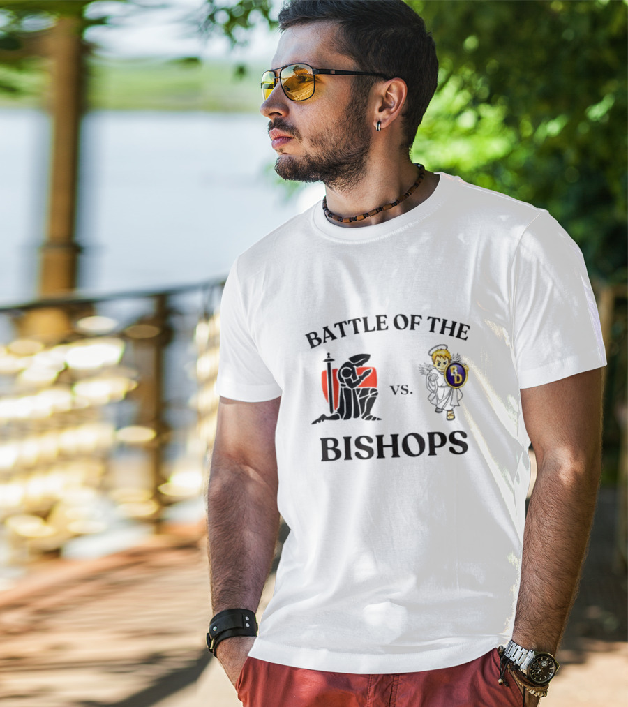 Battle Of The Bishops Vs. Black Knight And Angel Holding Shield T-Shirt