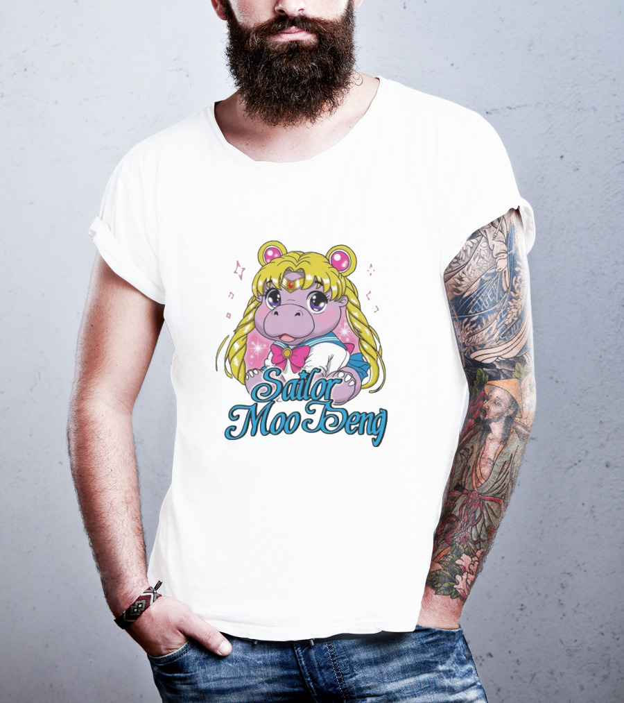 Sailor Moo Deng Hippo Anime T-Shirt