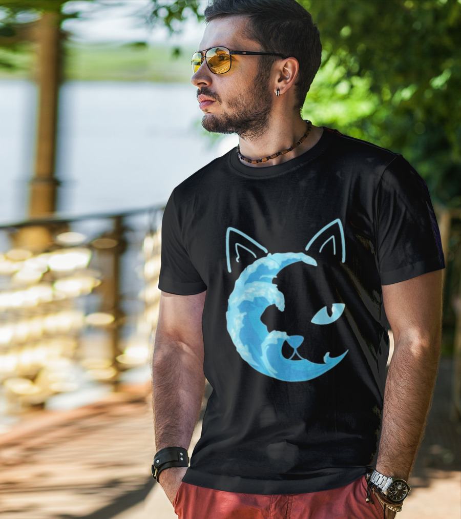 Cat Wave Face Blue T-Shirt