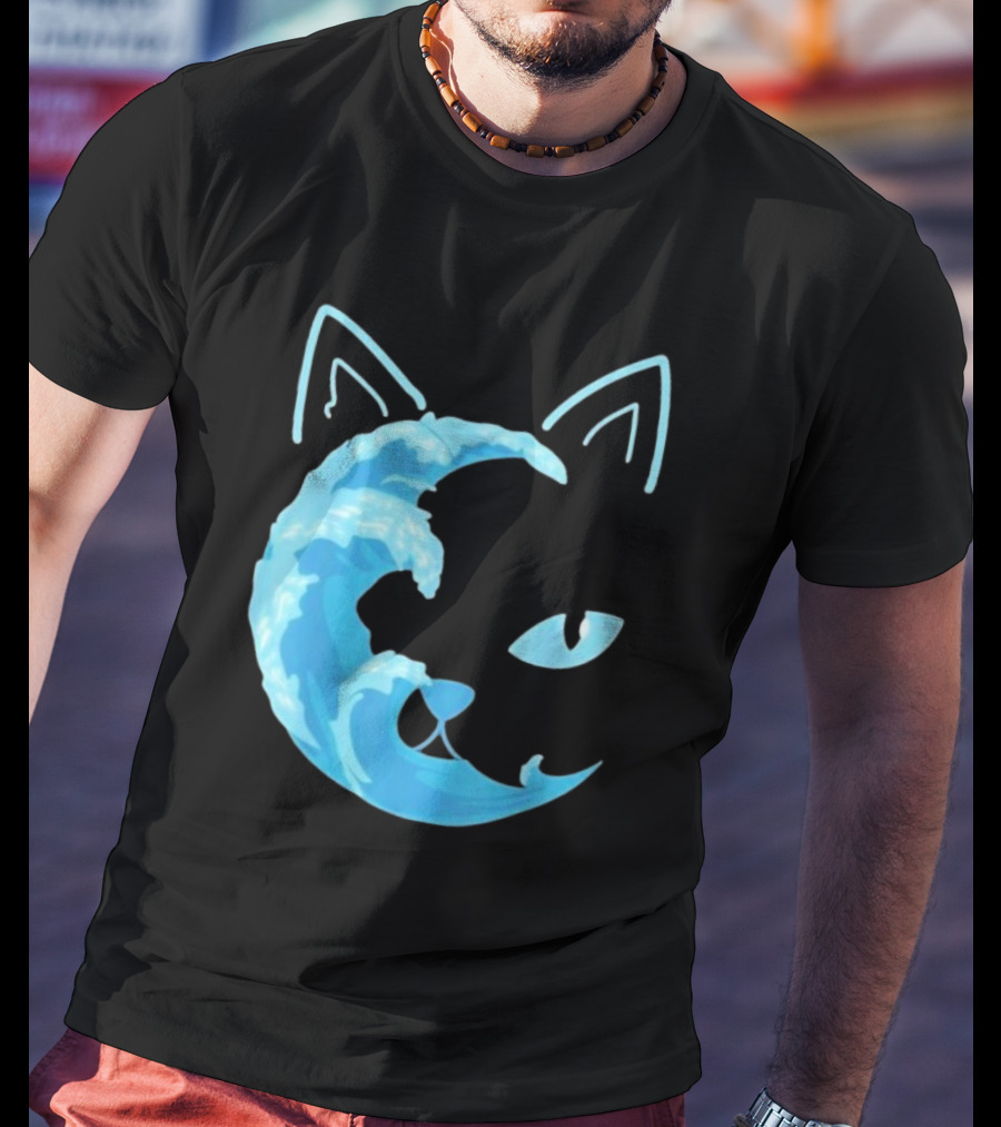 Cat Wave Face Blue T-Shirt