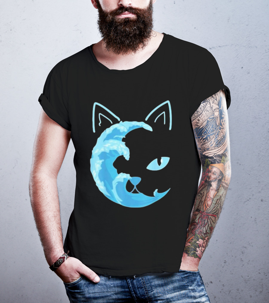 Cat Wave Face Blue T-Shirt
