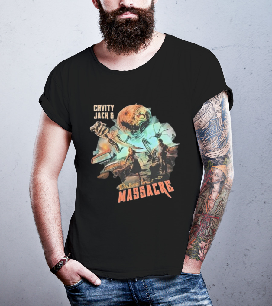 Cavity Jack's Drive In Massacre Giant Pumpkin Horror Scene T-Shirt