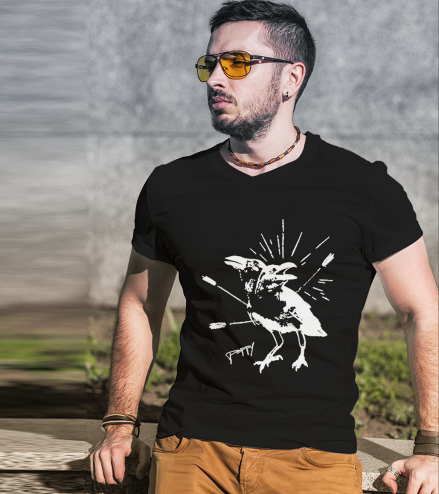 Impoppy Coward Birds Two-Headed Raven With Arrows T-Shirt