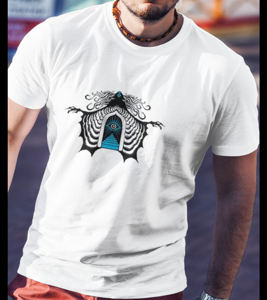 Billy Strings Sorceress Tie Dye Red All Seeing Eye Pyramid Black Cloaked Figure T-Shirt