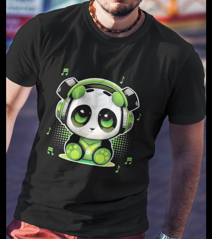 DJ Panda Headphones Music Notes Panda Vitrolinha T-Shirt