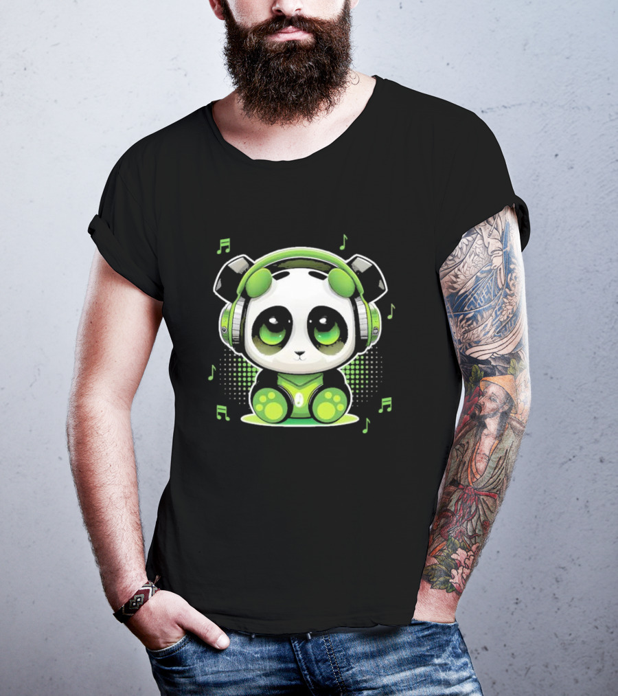DJ Panda Headphones Music Notes Panda Vitrolinha T-Shirt