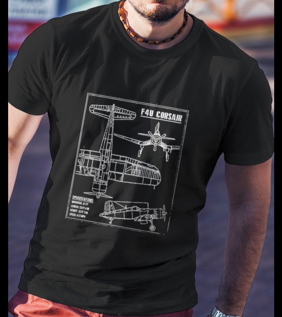 F4U Corsair Specifications Schematic Blueprint Diagram With Dimensions T-Shirt