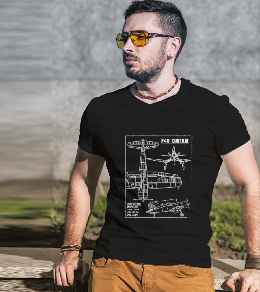 F4U Corsair Specifications Schematic Blueprint Diagram With Dimensions T-Shirt