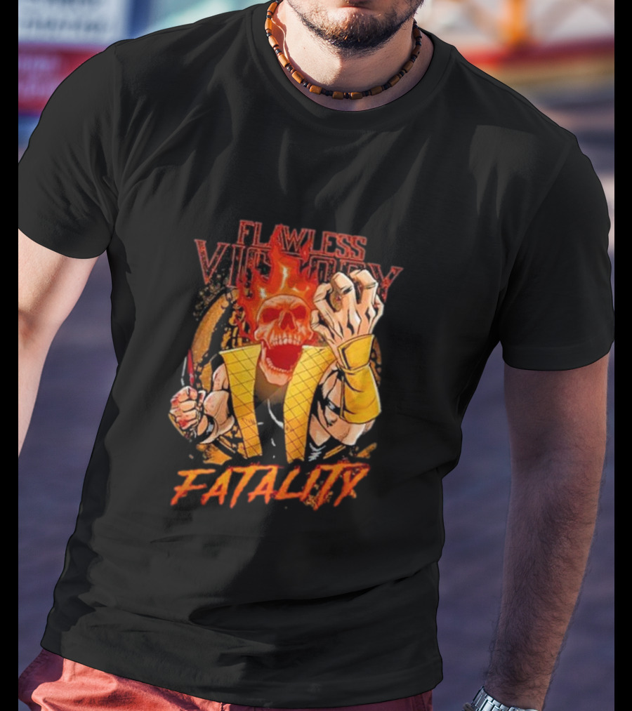 Mortal Kombat Flawless Victory Fatality Skull Flame T-Shirt