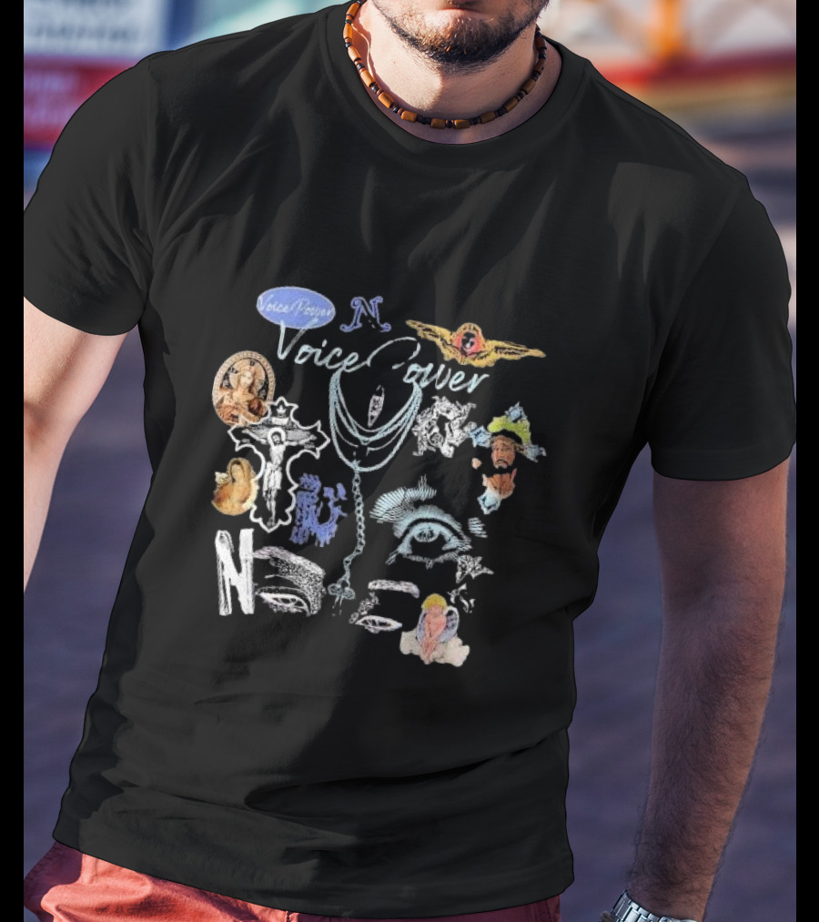 Voice Power N Religious Imagery Cross Eye Wings Black T-Shirt