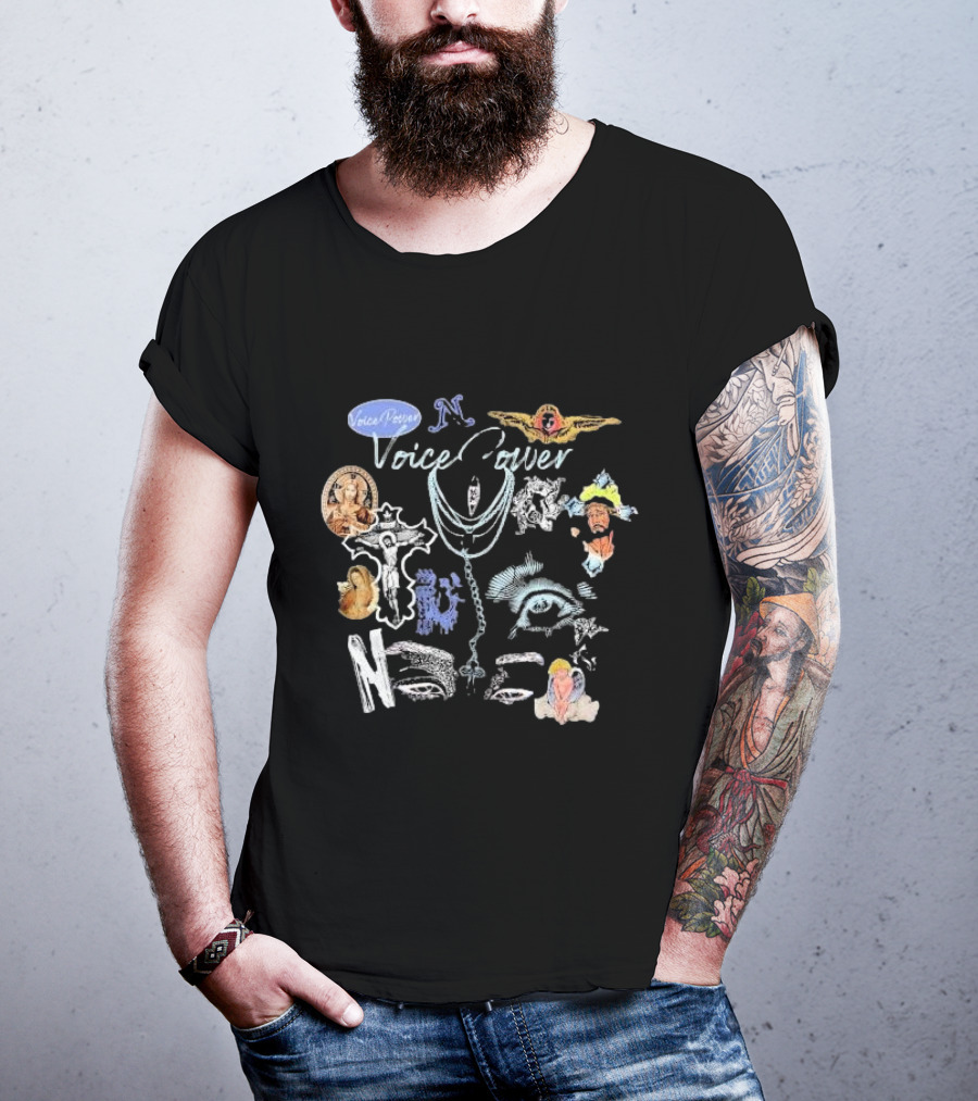Voice Power N Religious Imagery Cross Eye Wings Black T-Shirt