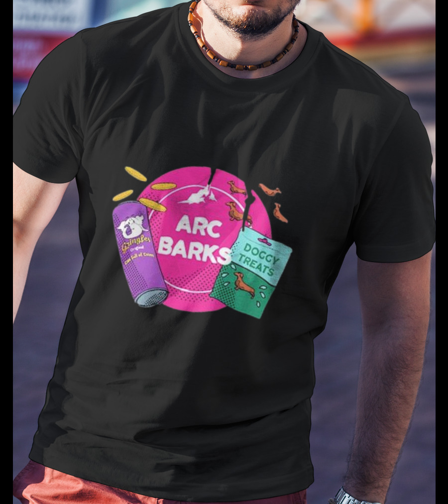 Arc Barks Pringles Doggy Treats Coins And Jumping Dogs T-Shirt