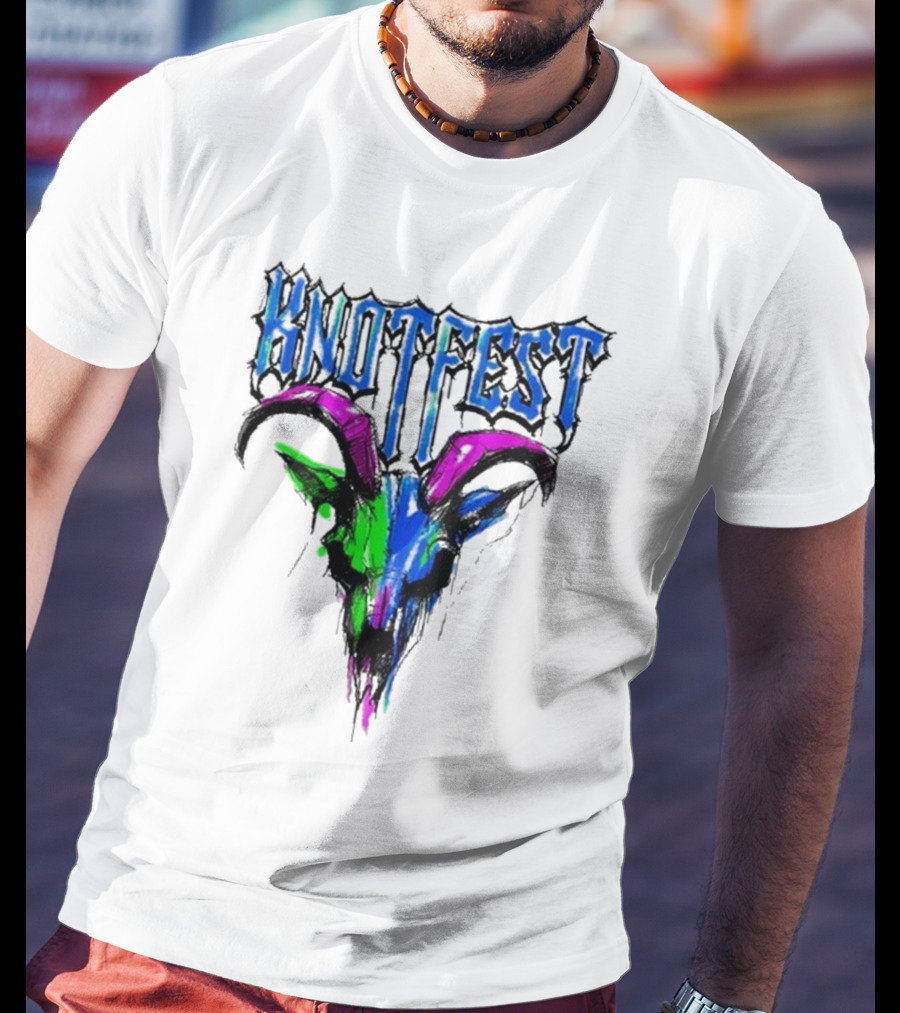 Knotfest Vintage White Concert Pencil Sketch Goat Multicolor T-Shirt