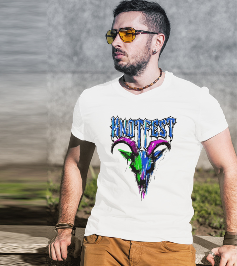 Knotfest Vintage White Concert Pencil Sketch Goat Multicolor T-Shirt