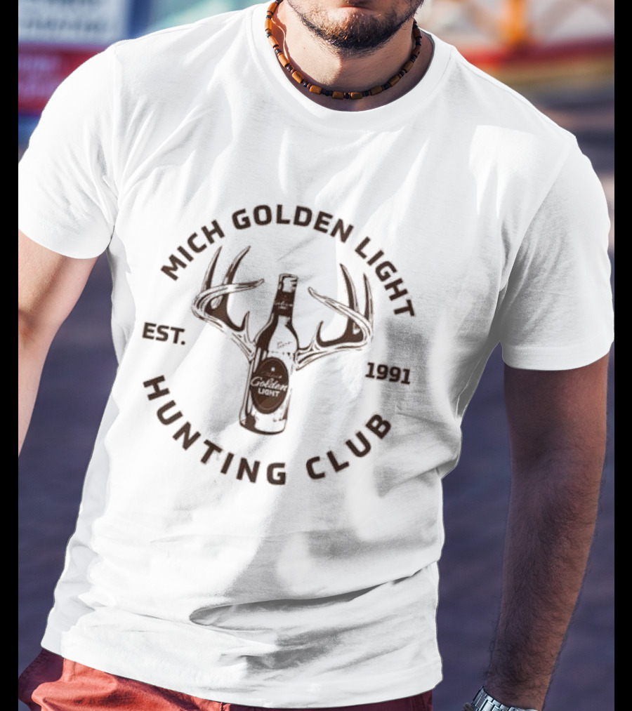 Mich Golden Light Hunting Club Est 1991 Bottle And Antlers T-Shirt