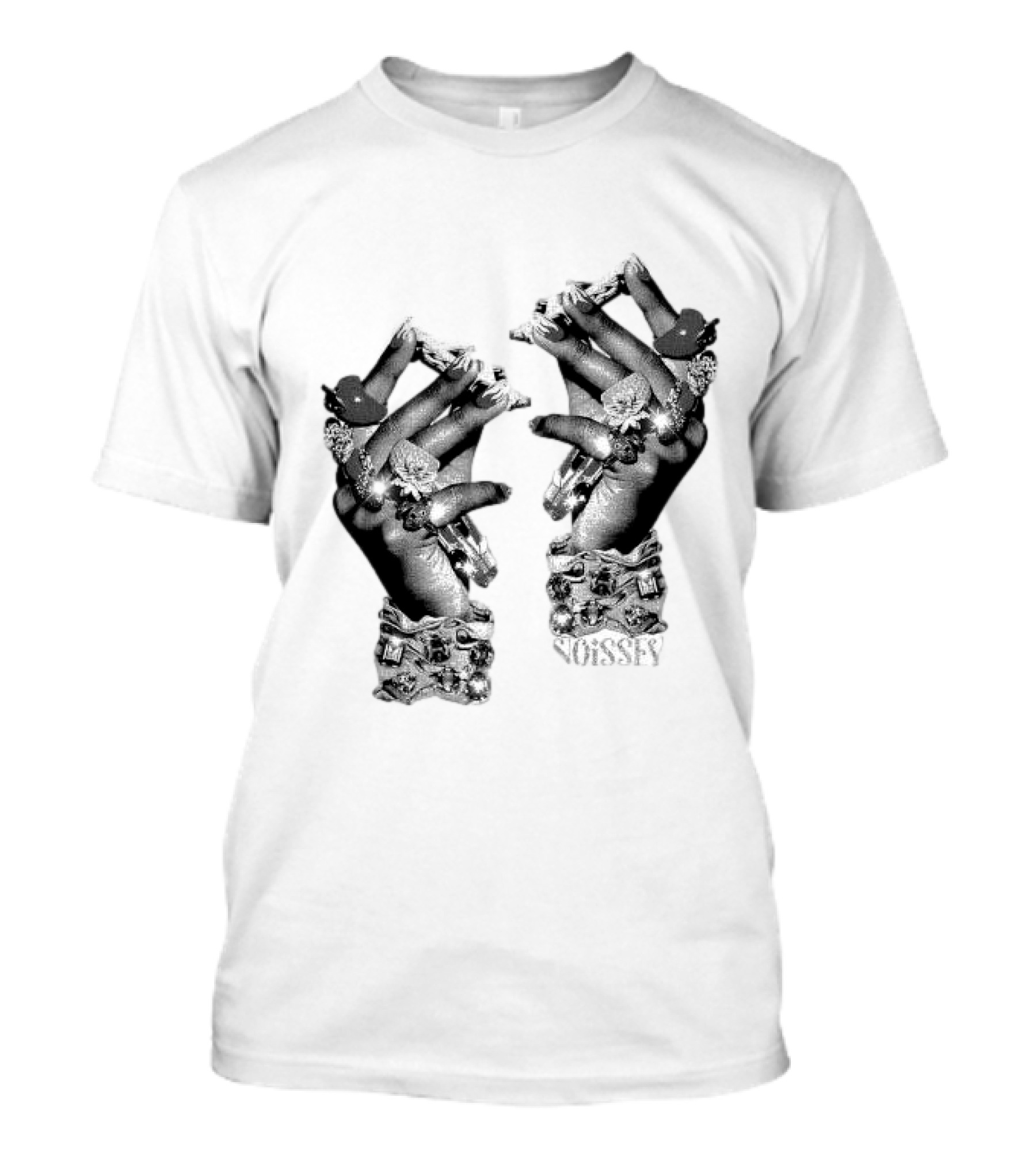 Noisey Vintage Diamond Adorned Fingers Monochrome Print T-Shirt