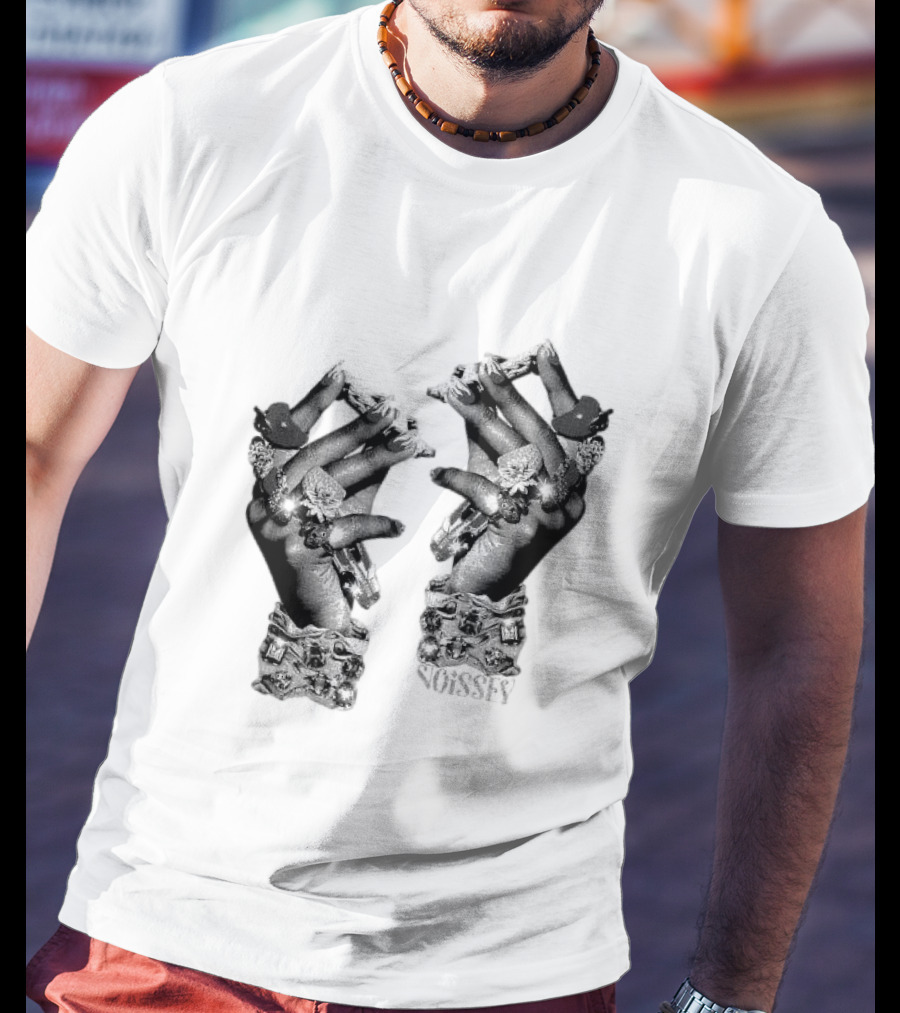 Noisey Vintage Diamond Adorned Fingers Monochrome Print T-Shirt