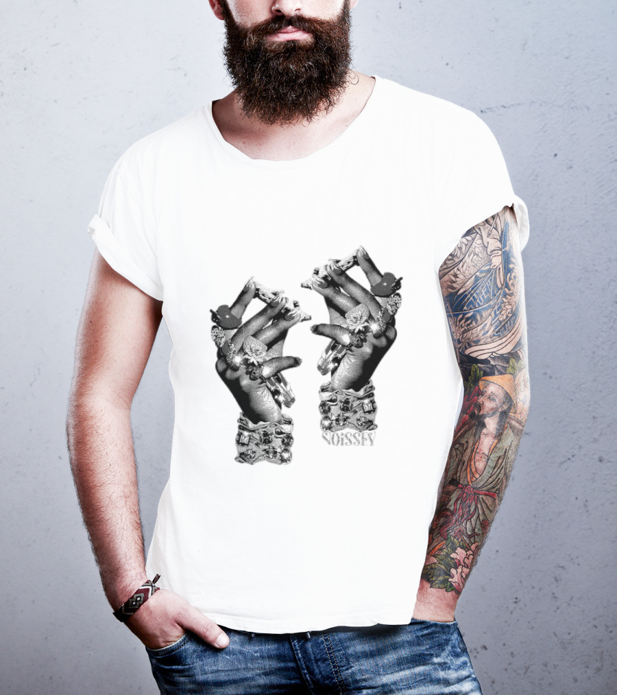 Noisey Vintage Diamond Adorned Fingers Monochrome Print T-Shirt