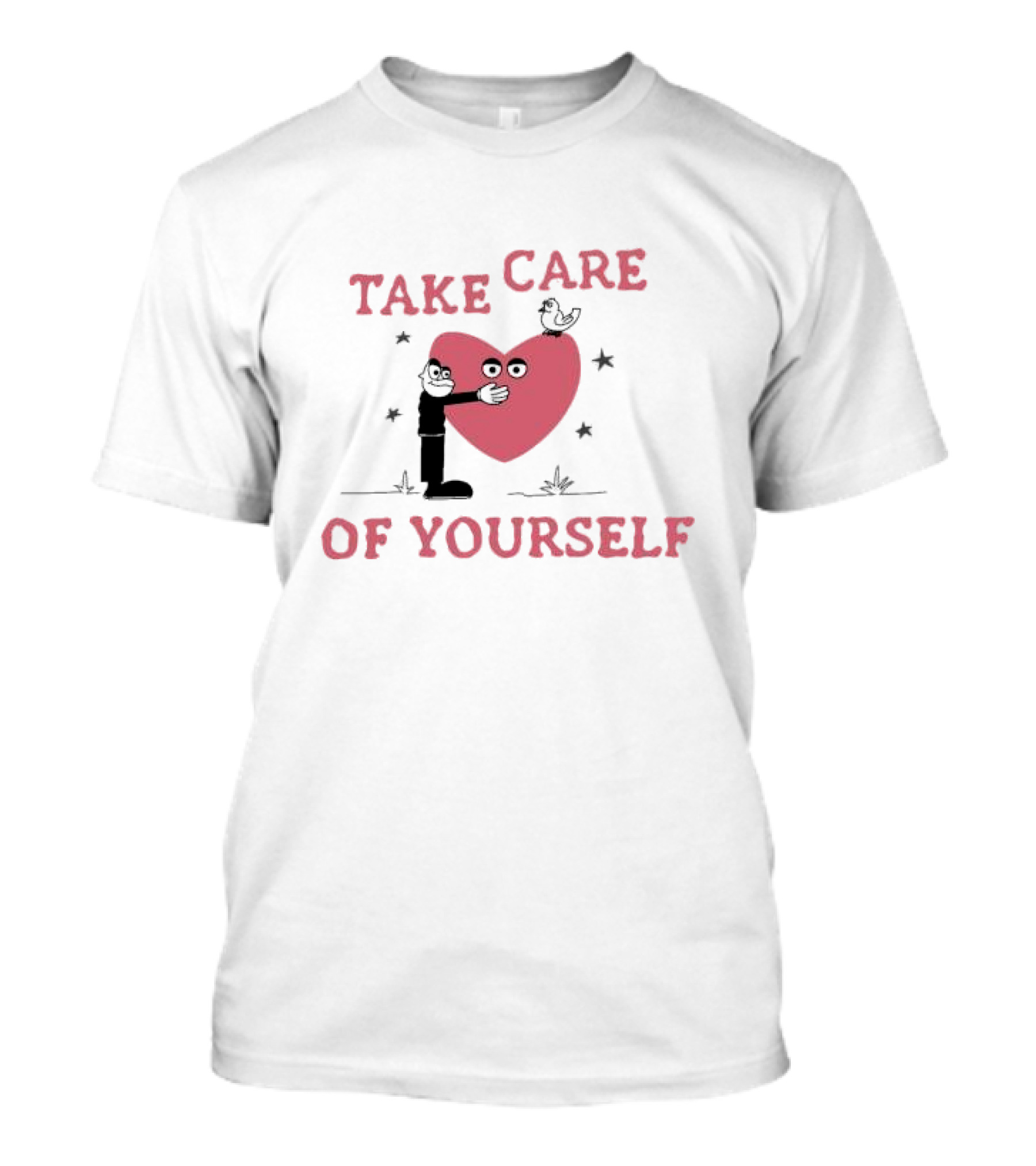 Take Care Of Yourself Heart With Cartoon Character And Bird T-Shirt