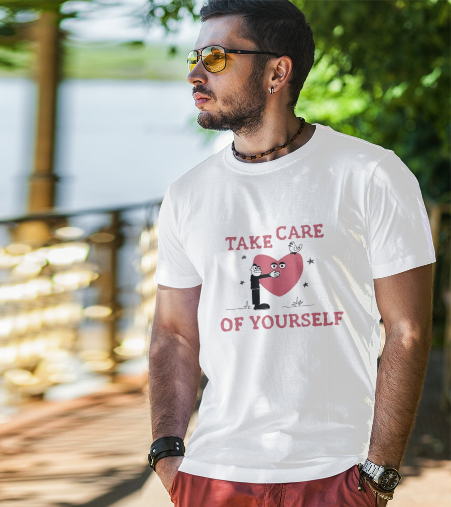 Take Care Of Yourself Heart With Cartoon Character And Bird T-Shirt