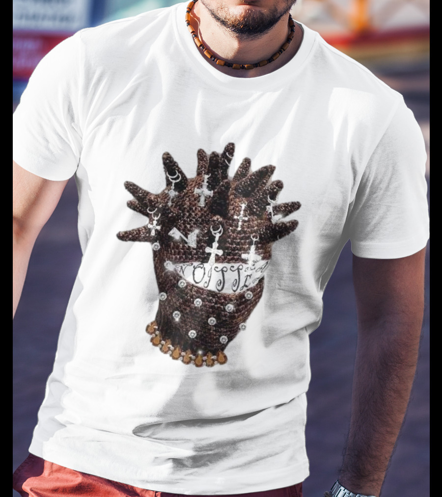 Unique Knitted Hood Spiked Viking Cross Decorated T-Shirt