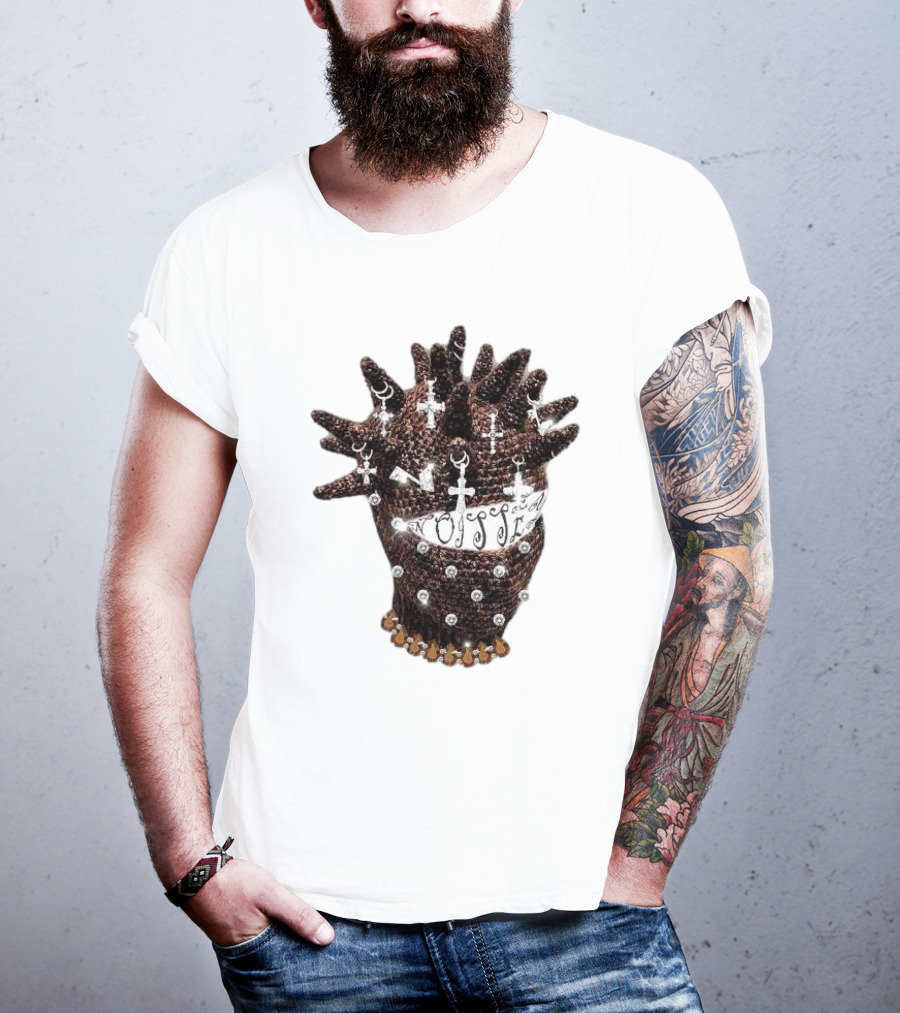 Unique Knitted Hood Spiked Viking Cross Decorated T-Shirt