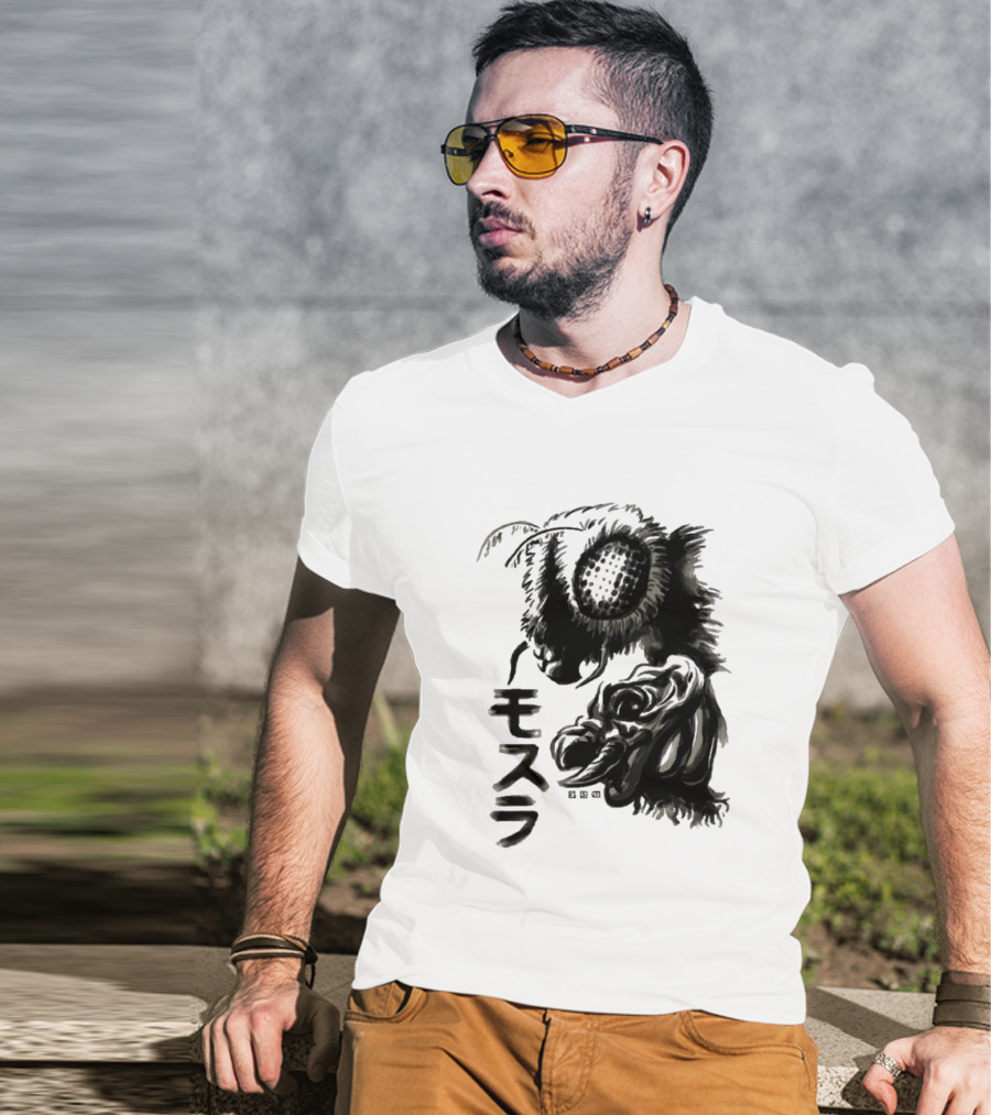 Mothra Waterbrushed Ink Style Japanese Text T-Shirt