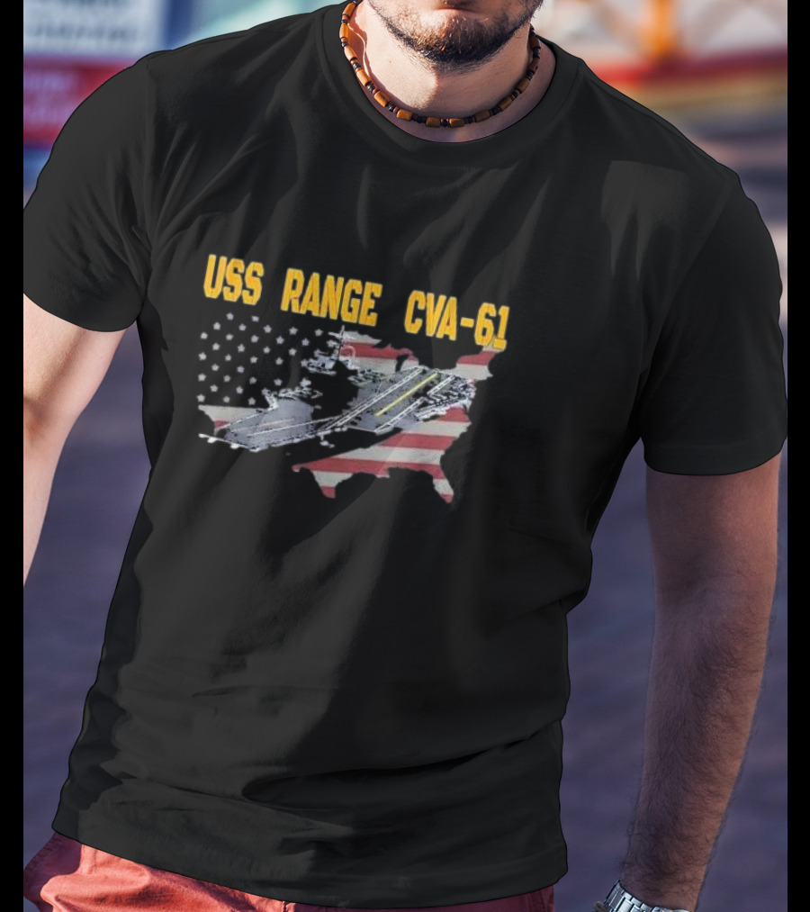 USS Ranger CVA-61 Veterans Aircraft Carrier American Flag Map T-Shirt