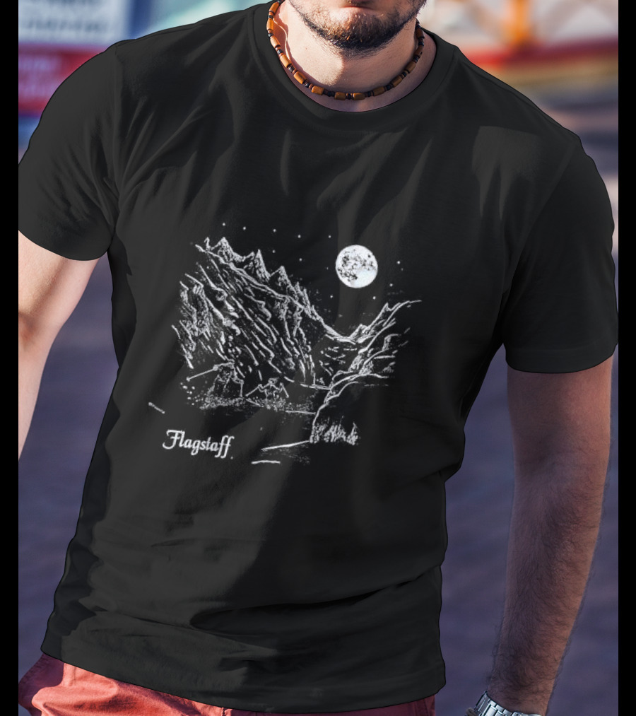 Flagstaff Moonlit Mountain Scene Skiers T-Shirt