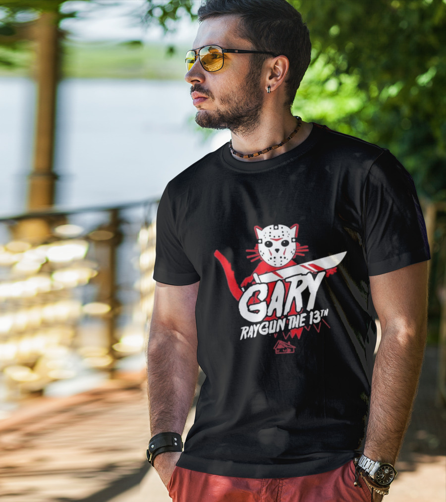 Gary Raygun The 13th Jason Mask Cat With Machete T-Shirt