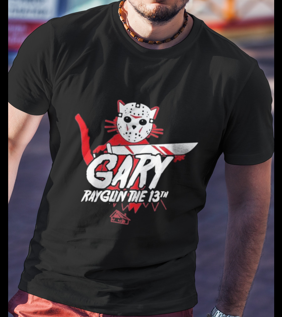 Gary Raygun The 13th Jason Mask Cat With Machete T-Shirt
