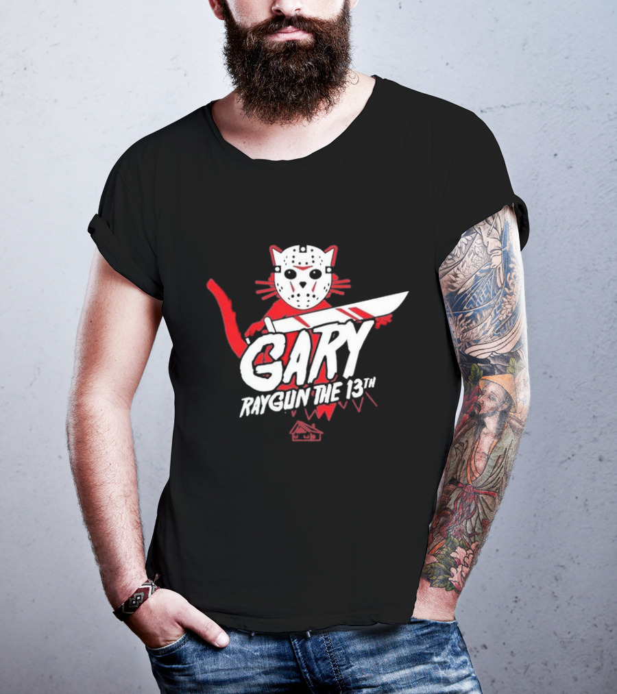 Gary Raygun The 13th Jason Mask Cat With Machete T-Shirt