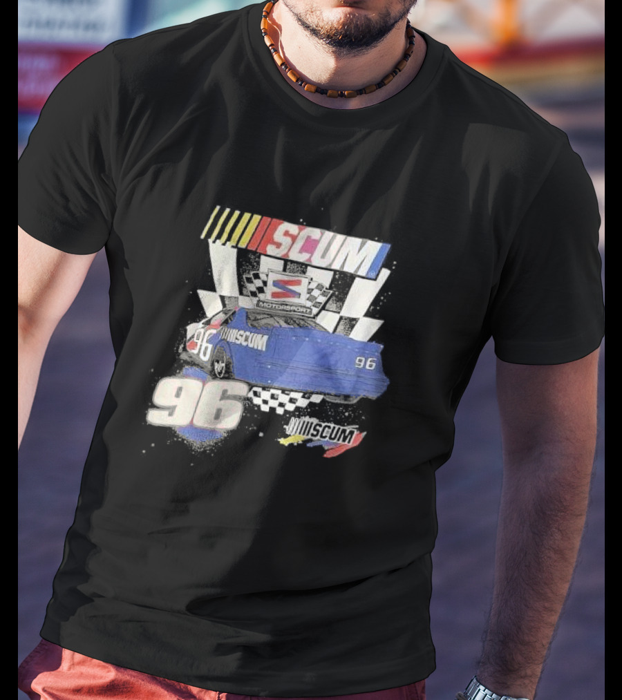 SCUM Motorsports Racing 96 Checkered Flag Car Print T-Shirt