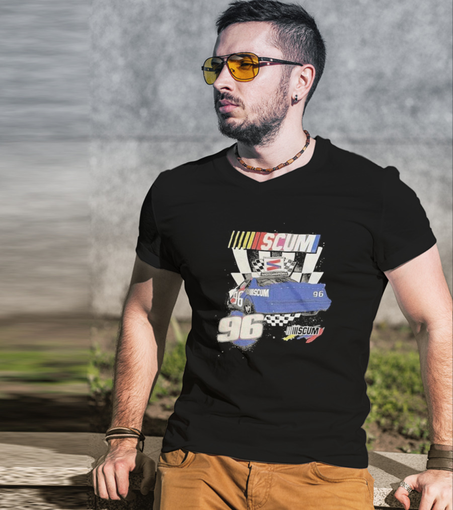 SCUM Motorsports Racing 96 Checkered Flag Car Print T-Shirt