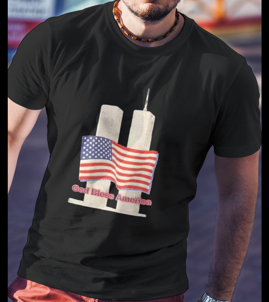 Vtg 9 11 Twin Towers God Bless America Flag T-Shirt