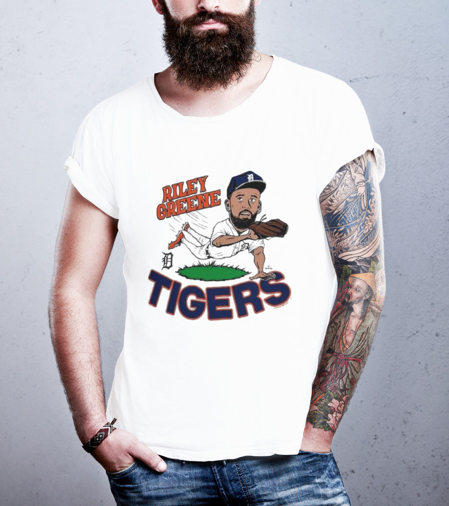 Riley Greene Detroit Tigers Caricature Player Tri Blend Homage Ash T-Shirt