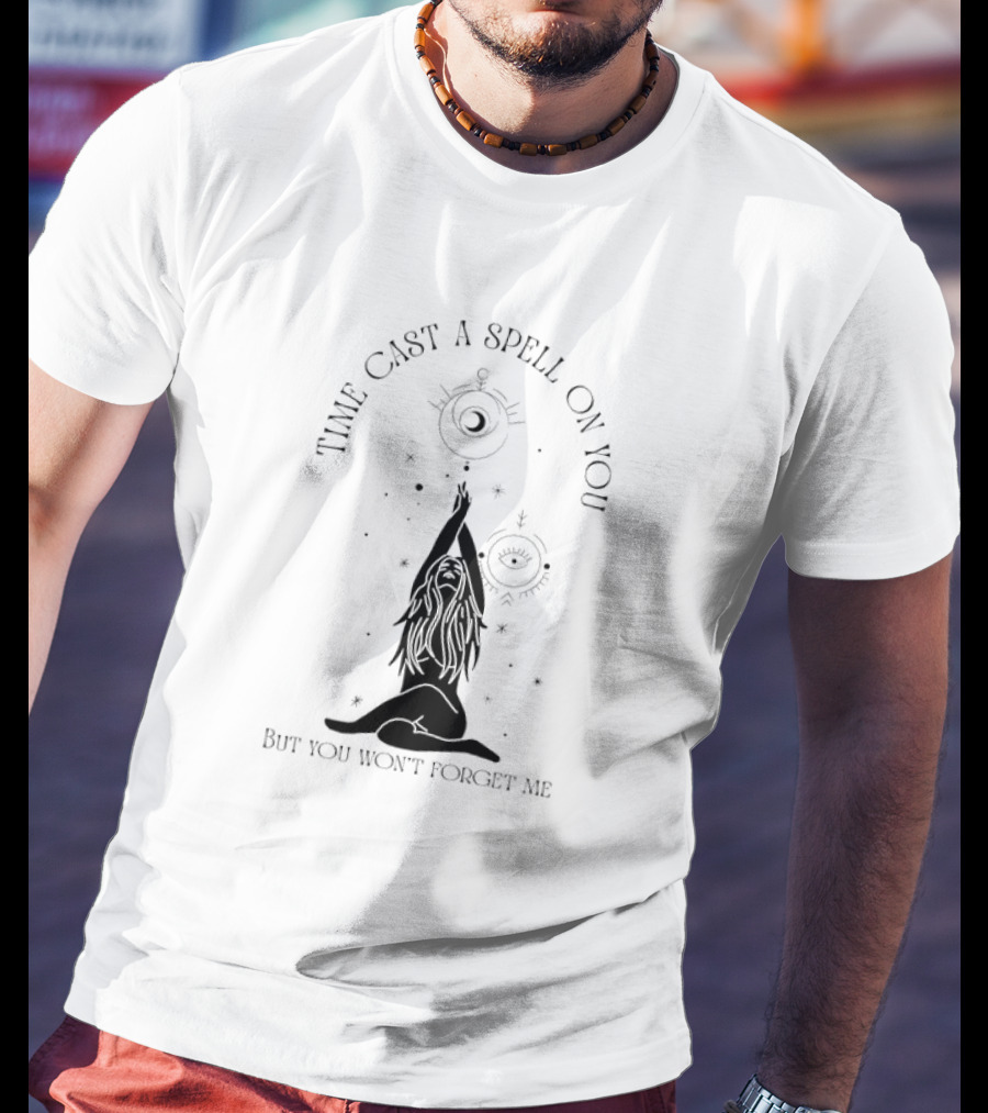 Time Cast A Spell On You But You Won’t Forget Me Mystical Yoga Pose With Celestial Symbols T-Shirt