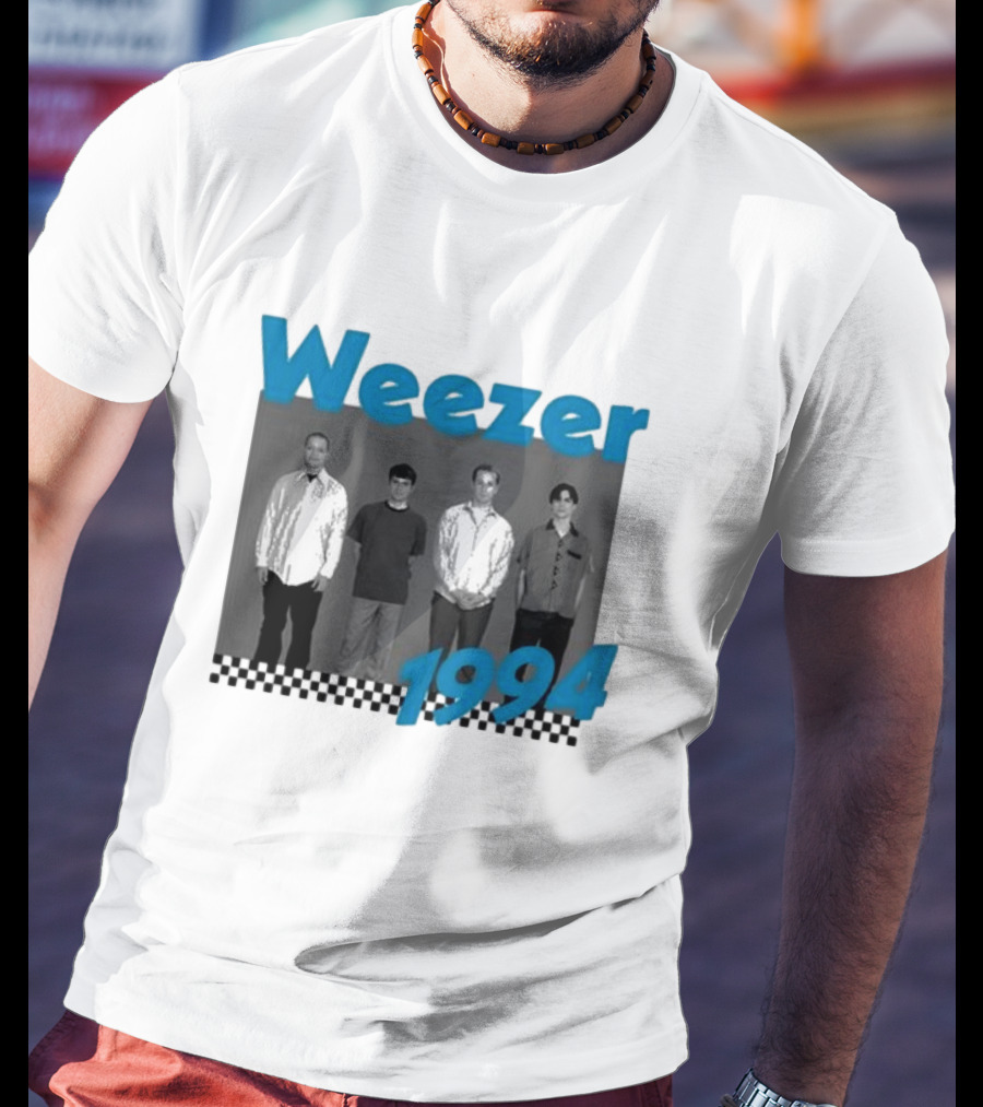 Weezer 1994 Band Photo With Checkered T-Shirt