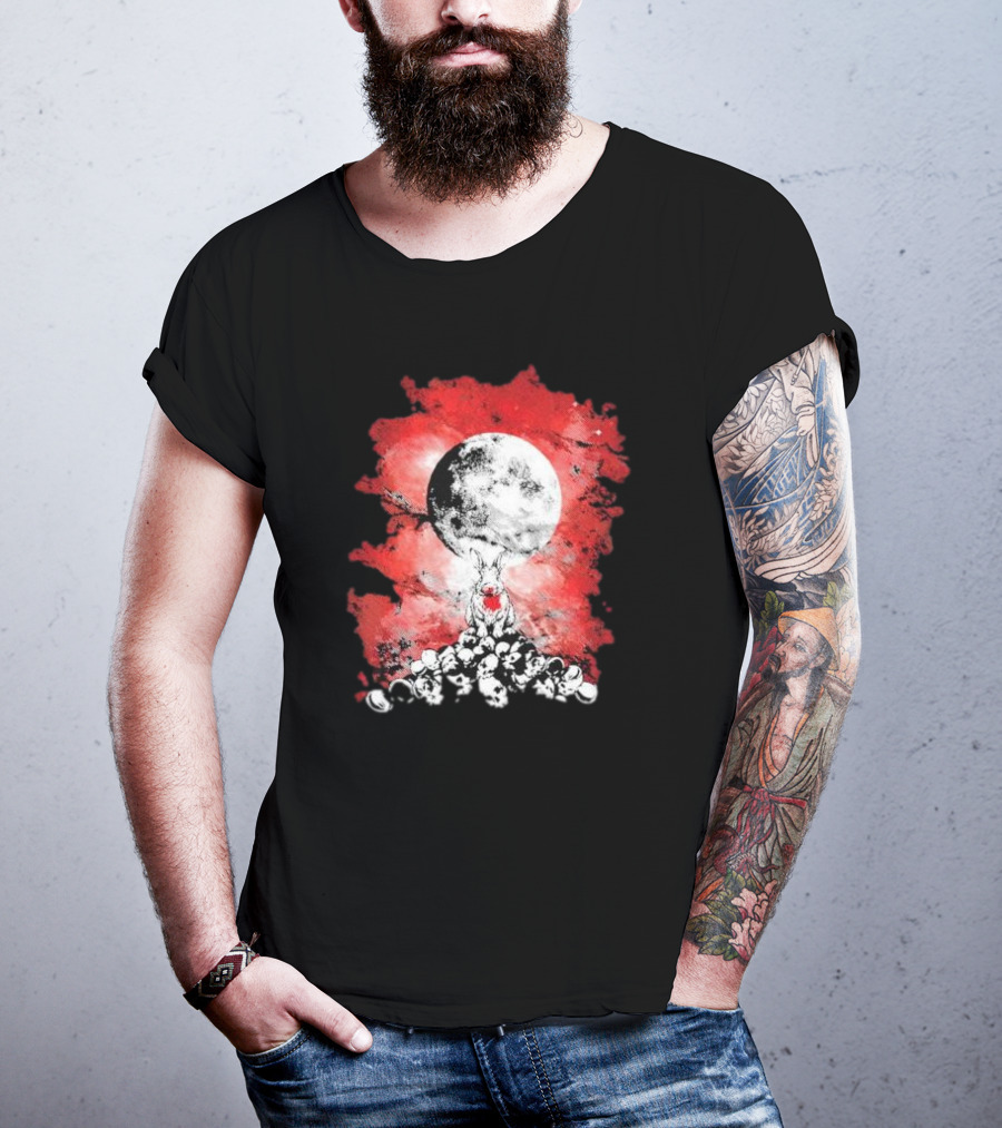 Killing Moon Rabbit Horror Blood And Skulls Horror Scene T-Shirt