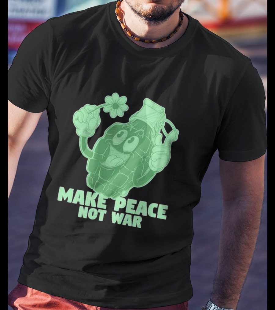 Make Peace Not War Grenade Holding Flower Pacifist Hippie T-Shirt