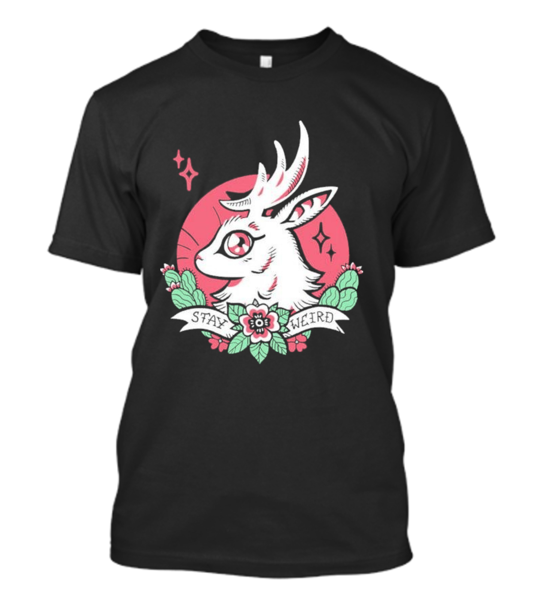 Stay Weird Bgibs Fantasy Deer Floral Circle Cactus Flowers T-Shirt