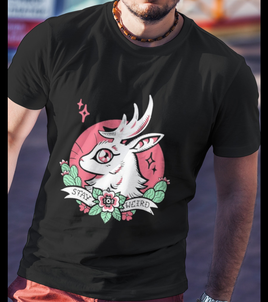 Stay Weird Bgibs Fantasy Deer Floral Circle Cactus Flowers T-Shirt