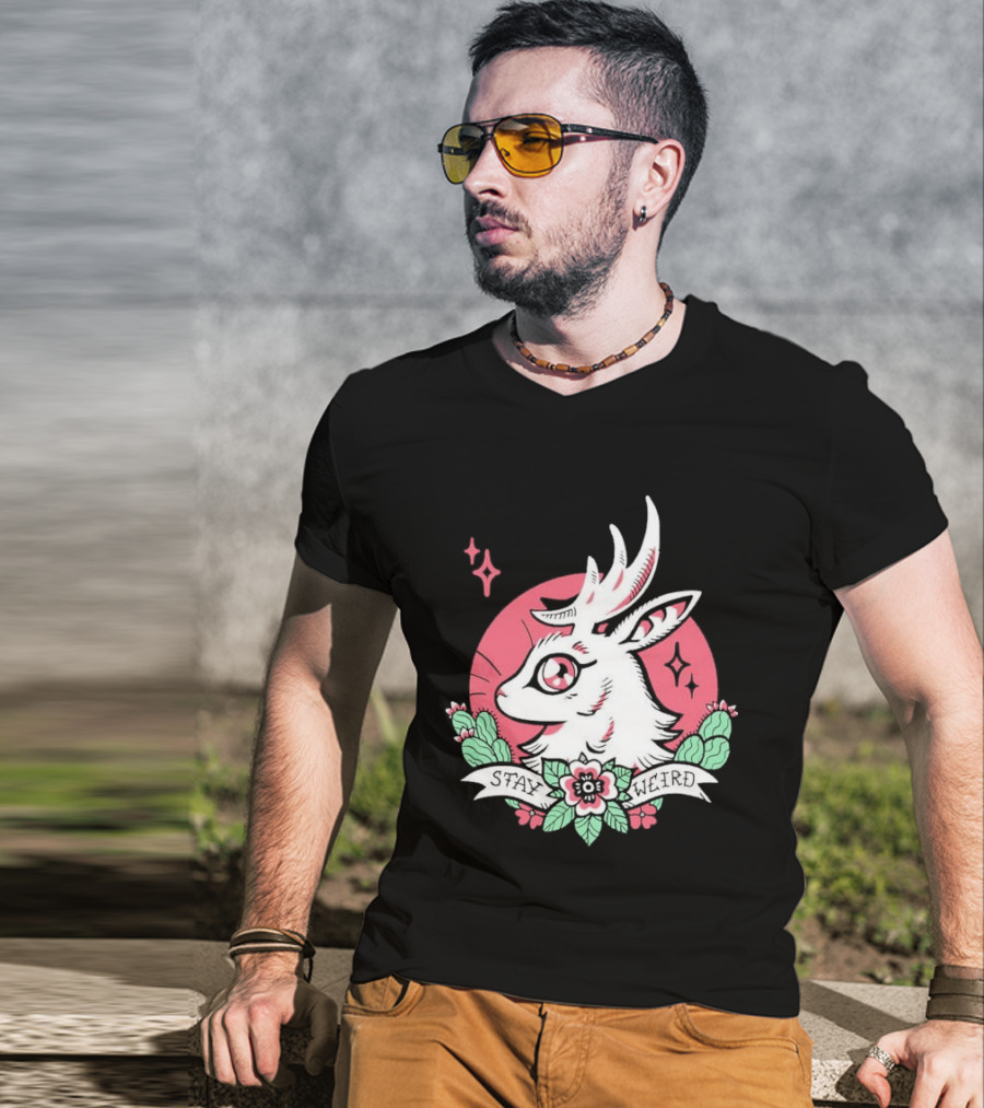 Stay Weird Bgibs Fantasy Deer Floral Circle Cactus Flowers T-Shirt