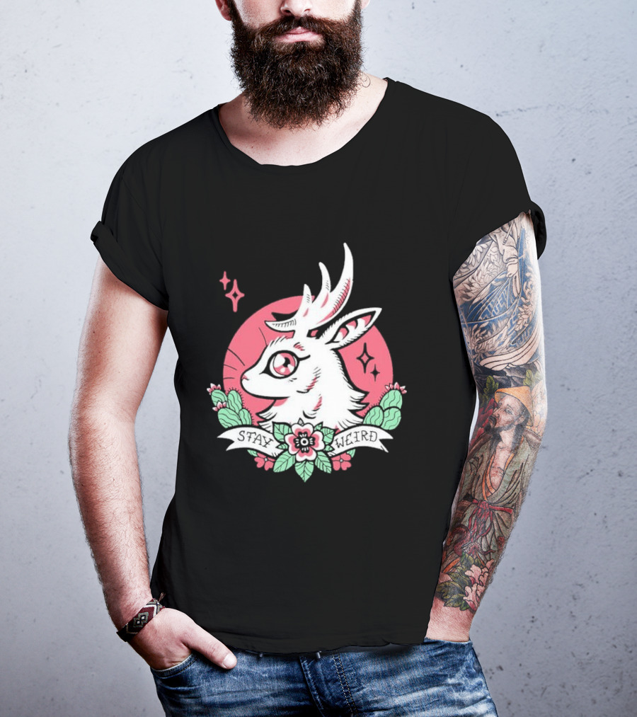 Stay Weird Bgibs Fantasy Deer Floral Circle Cactus Flowers T-Shirt