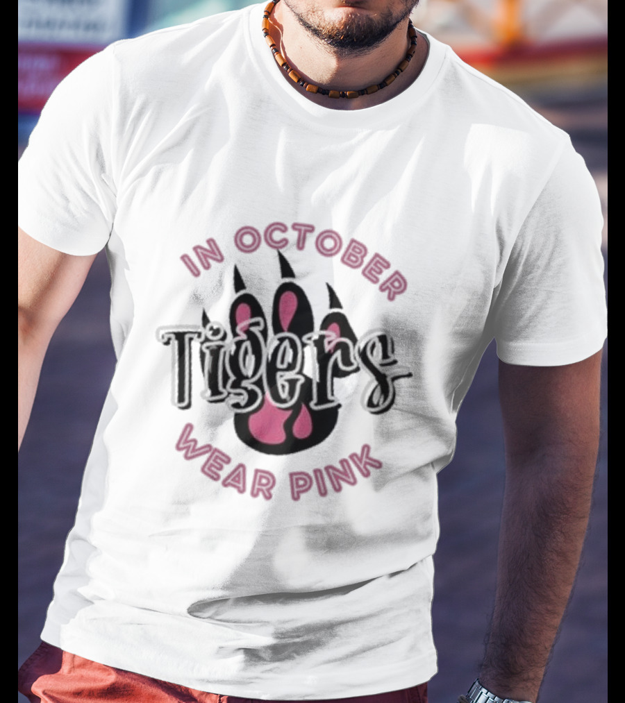 Breast Cancer Awareness Team School Spirit Tigers In October Wear Pink Detroit Tiger T-Shirt