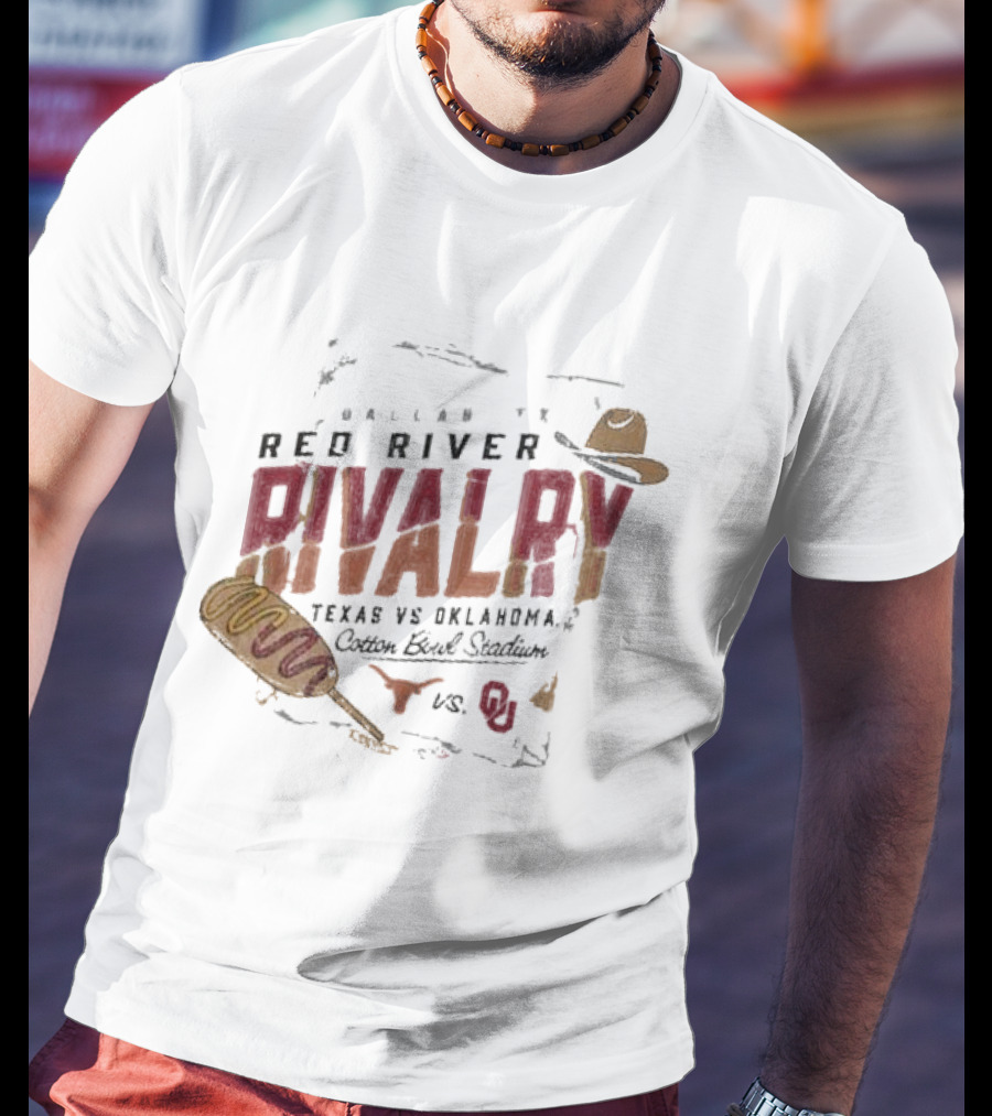 Red River Rivalry Texas Longhorns Vs. Oklahoma Sooners Corn Dog Dallas Cotton Bowl Stadium T-Shirt