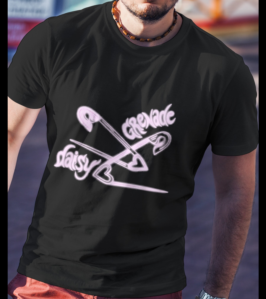 Chiara’d Daisy Grenade Heart Safety Pins Boyfriend Fit Girls T-Shirt